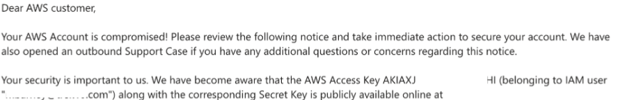Email from AWS Trust & Safety team